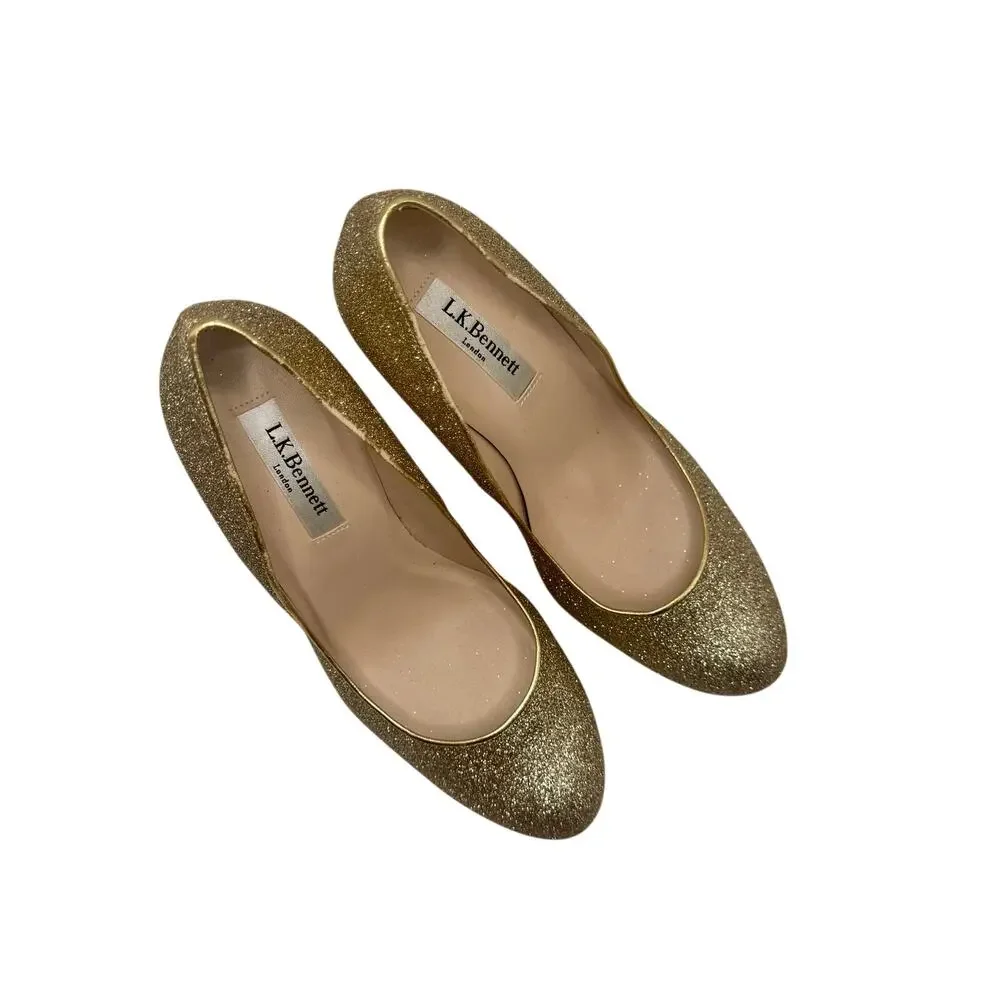 L.K. Bennett Sledge Platform Pump in Gold Glitter size 38 LIKE NEW
